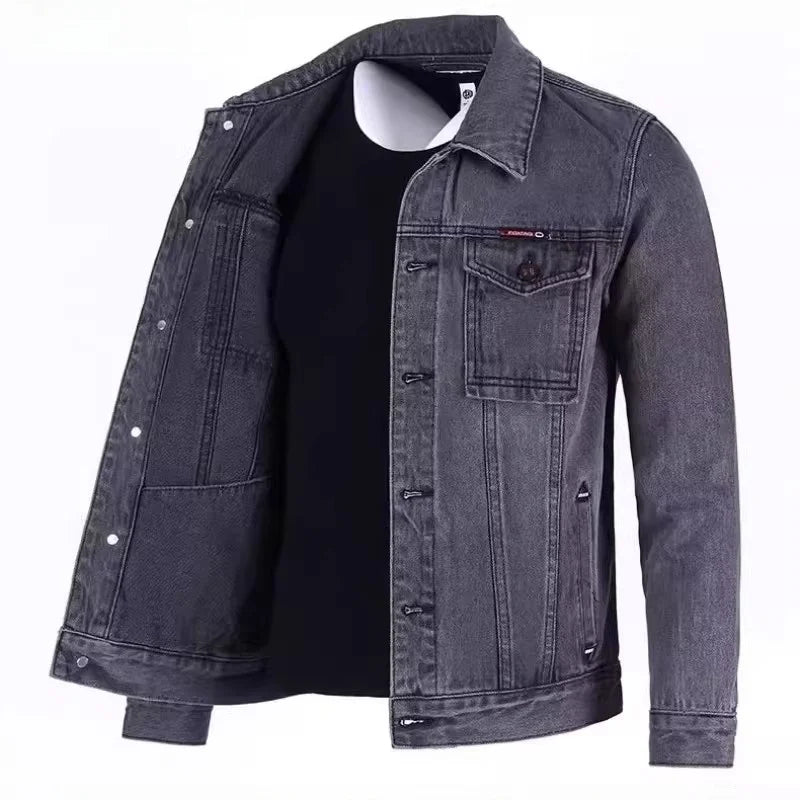 Retro Japanese Style Wearable Long Sleeve Denim Jacket for Men Spring Autumn Loose Casual Classic Collar Dirt Resistant