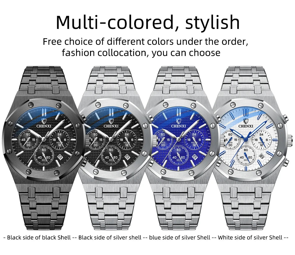 CHENXI Luxury Business Stainless Steel Men's Watches Quartz Movement Waterproof Round Dial Multifunctional Watch for Men