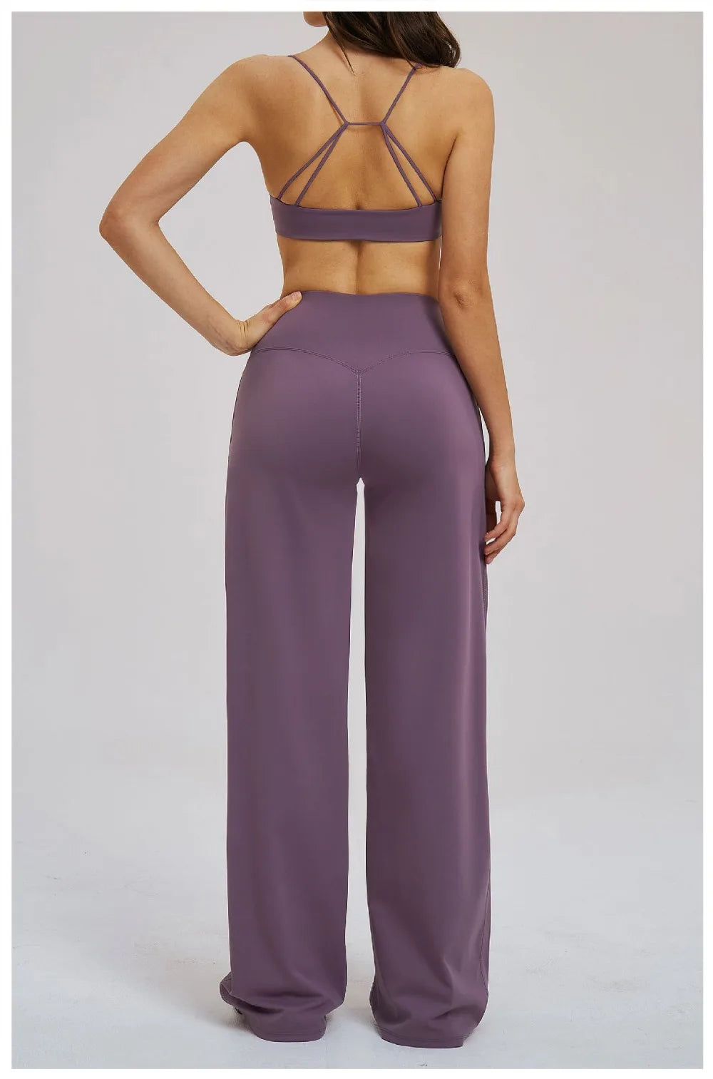 Yoga Set - Backless Bra + Cross Waist Wide Leg Pants Fitness Suit, Jogging Tracksuit Active Wear Workout Loungewear Sports Gym