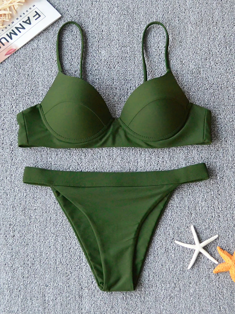 2026 New Sexy Push Up Bikini Swimsuit Women Swimwear Two-piece Bikini Set Solid Halter Bathing Suit Beach Wear Female Biquini