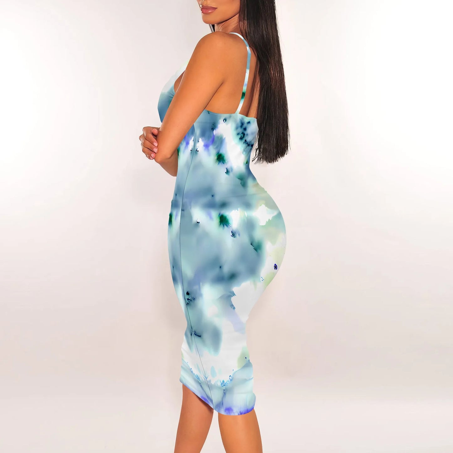 Sexy Casual Tie Dye Print Gradient Contrast V Neck Printed Dresses