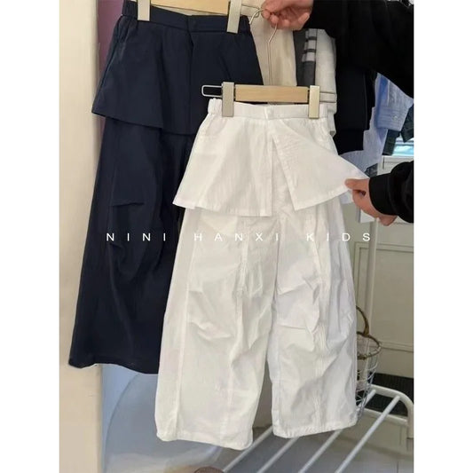 Girls' Trendy Workwear Skirtpants for Summer 2025 Stylish and Versatile, Spliced Fart Curtain Casual Pants for Baby Girls
