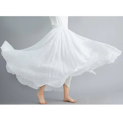 New 2020 Women Linen Cotton Long Elastic Waist Pleated Maxi Skirt Beach Vintage