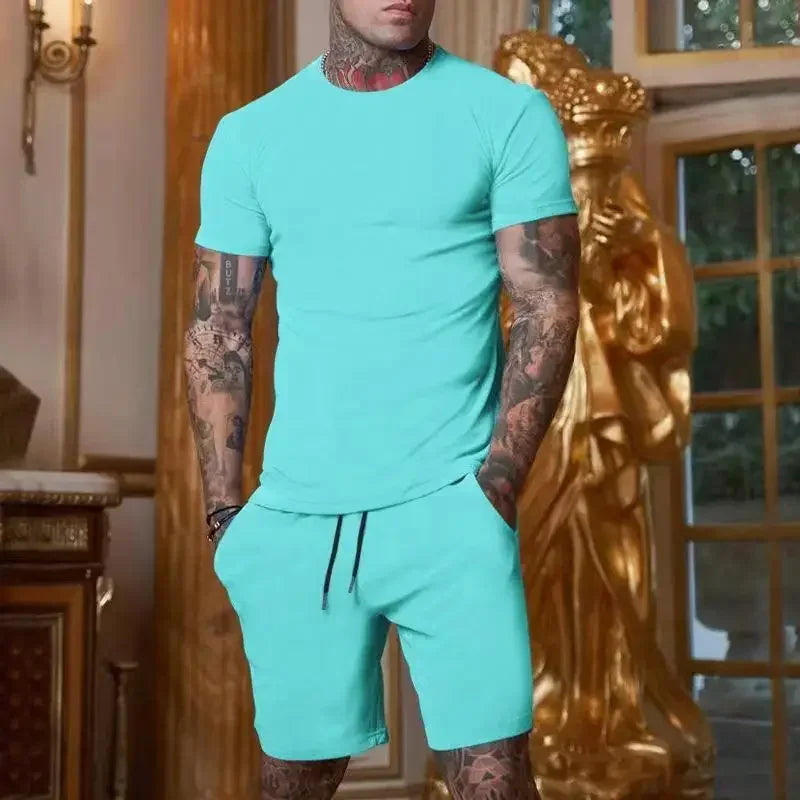 Fashionable and casual summer outdoor sports suit men's breathable T-shirt shorts casual and fashionable two-piece set tracksuit