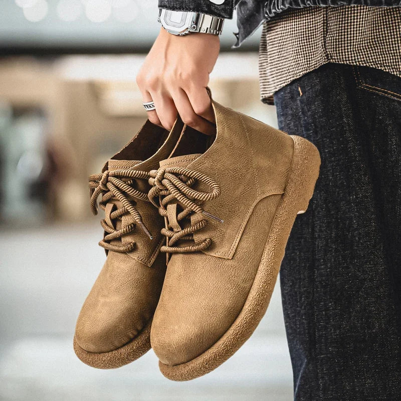 Outdoor Leather Men Casual Shoes British Style High Quality Ankle Boots High Top Man Work Boots Comfortable Walking Sneakers