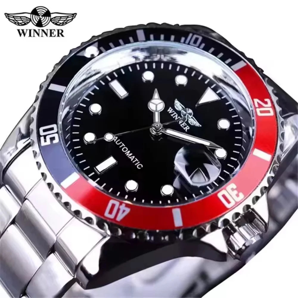 Classic Mechanical Watches Luxury Brand Business Automatic Watch for Men Rotatable Bezel Luminous Dial Steel Strap Clock