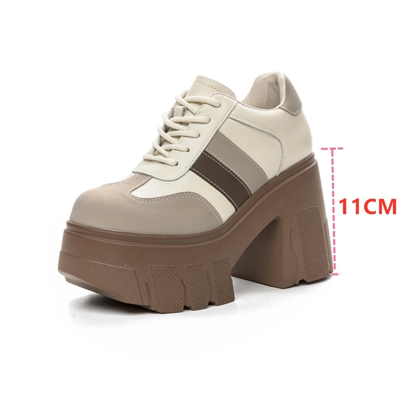 DIMANYU High heels Ladies Spring 2026 New 11cm Fashion Women's Shoes Platform Genuine Leather Lace-up Ladies Shoes