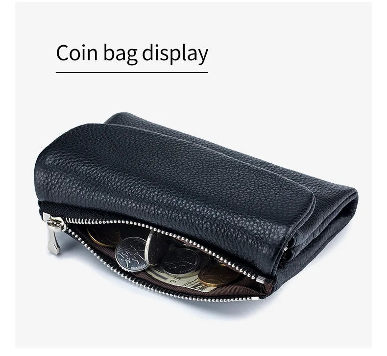 Short Genuine Leather Wallet Women RFID Card Holder Purse Ladies Mini Soft Real Cow Leather Clutch