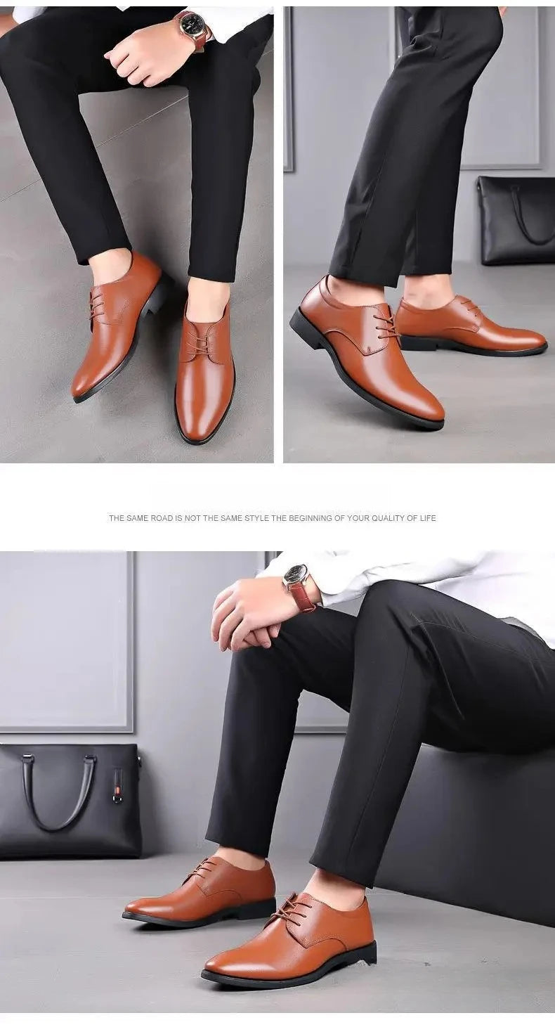 Fashionable Men's Leather Shoes Trendy Cowhide Men sneaker British Formal Men's Leather Shoes Soft Lace-up Leather Shoes for Men