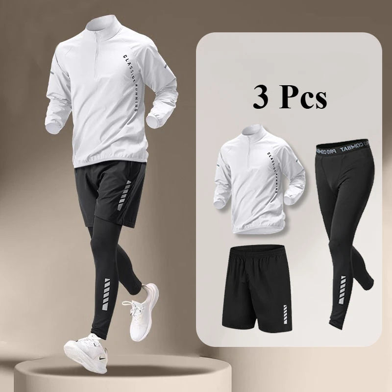 Men's Quick-Dry Running Tracksuit Long Sleeve Half Zipper T-Shirt Set Gym Jogging Sweatshirt for Fitness Sports Hiking Training