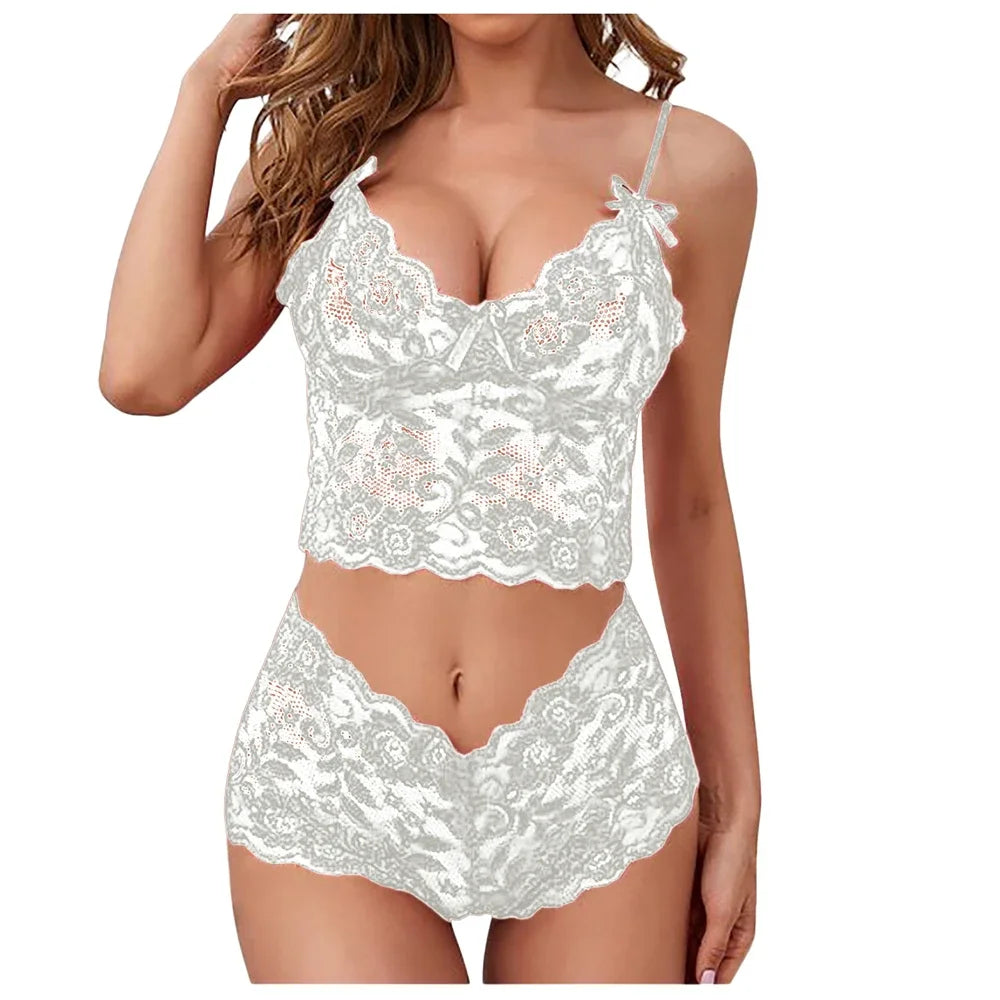 Sexy Fashion Transparent Lace Underwear Set Erotic Lingerie Women's Steel Ring Bra Panties 2-piece Set Sexy Hollow Pajamas Set