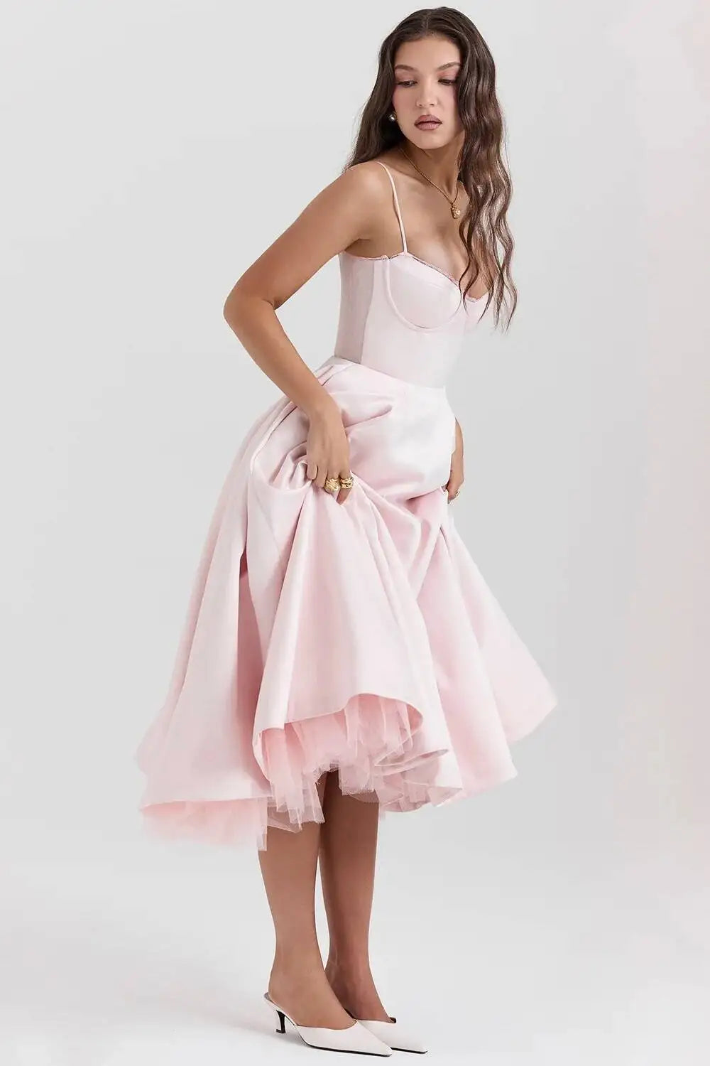2026 Spring/summer High End Satin Strapless Heavy Industry French Waist Strap Sexy Hot Girl Medium Long Dress Women Elegant