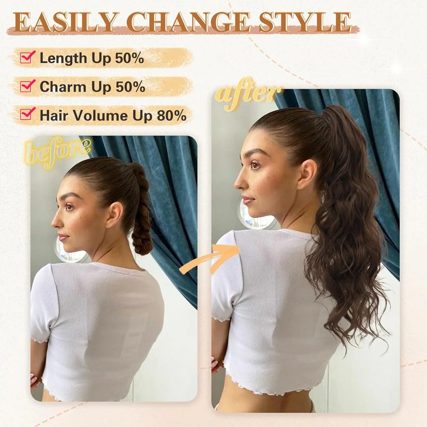 Tereshar Synthetic Ponytail Extension Claw Ponytail Extension Wavy Curly pony tails hair extensions Fake Hair Pieces for Women