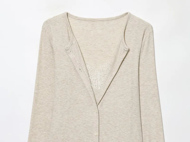 MUJER Lace Cropped Jacket Women Tops Vintage Knit Demi-season Jackets for Women Button up Women's Coats Office Knitted Cardigan