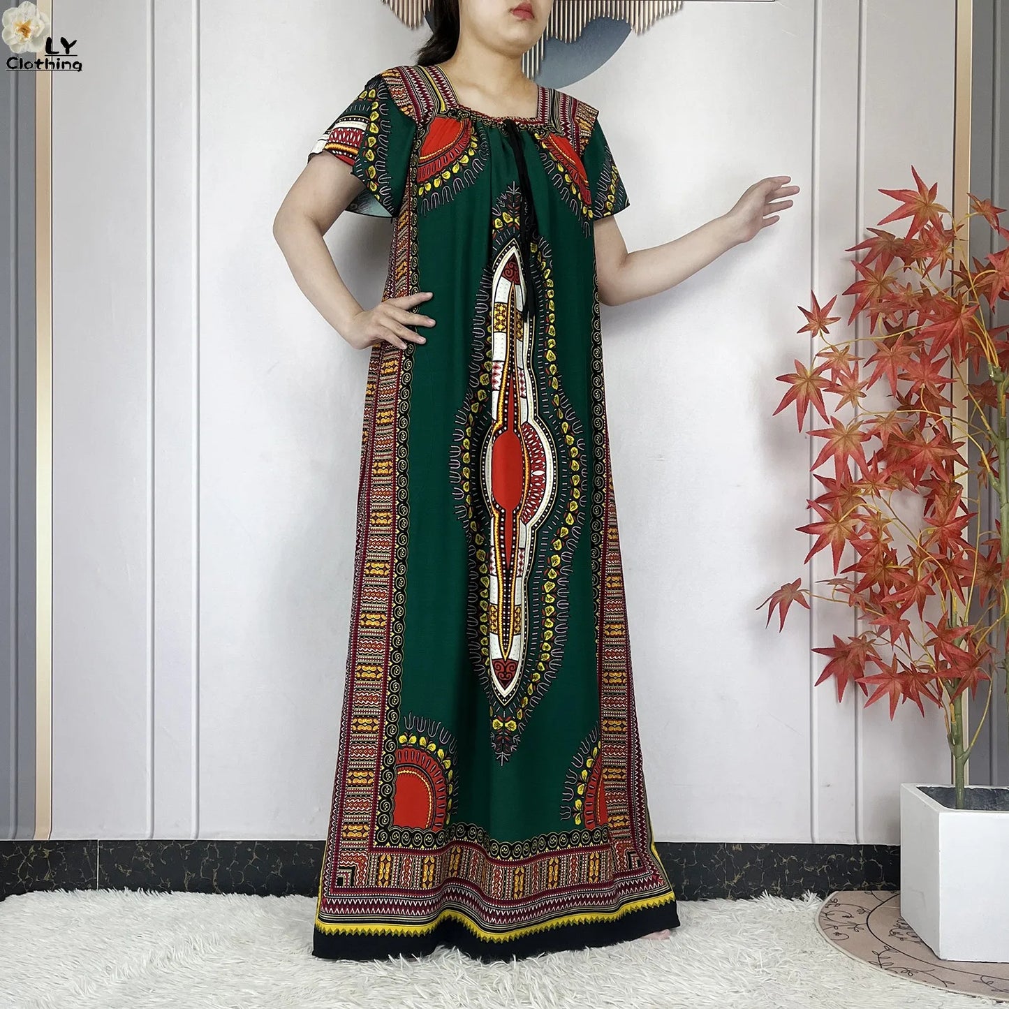 New Style African Abaya Summer Fashion Short Sleeve For Women Dress Cotton Boat Neck Loose Caftan Dubai Islam Femme Elegant Robe