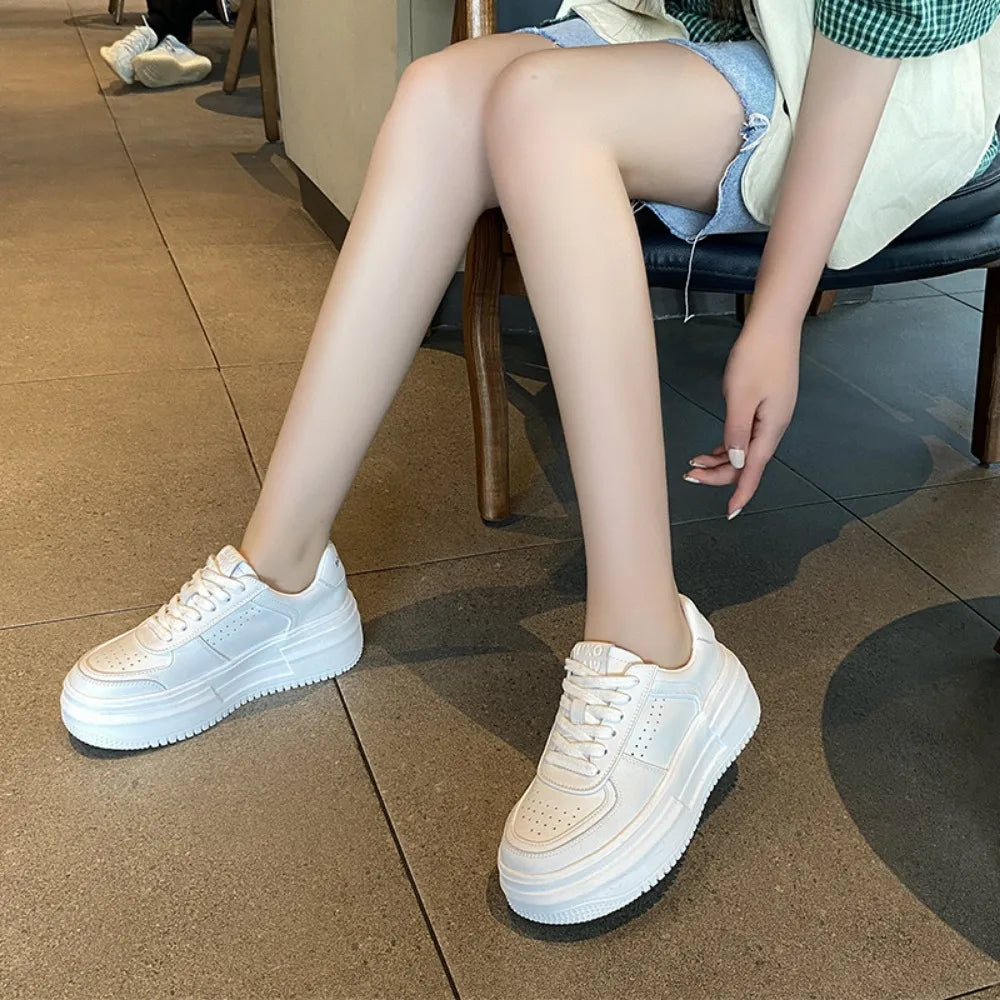 2024 New White U Leather Women's Casual Woman Vulcanize Sneakers Breathable Sport Walking Platform Flats Running Shoes