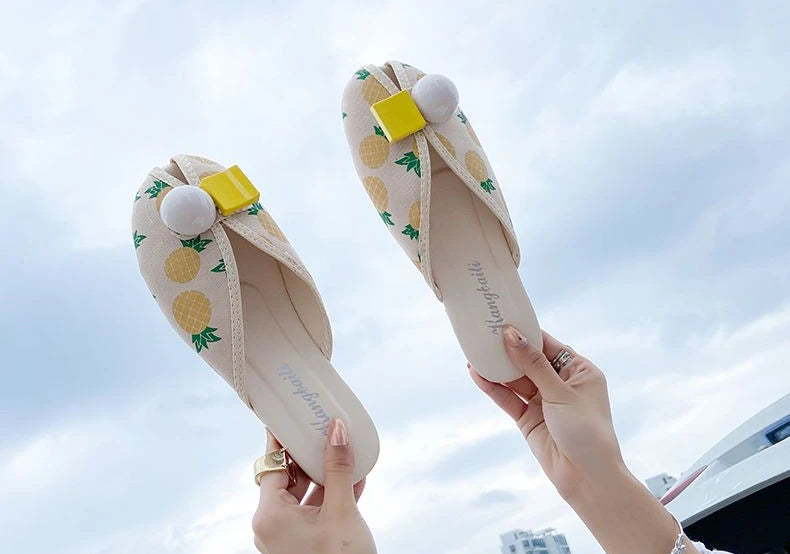 Slides Kawaii Shoes Round Toe Cute Women's Slippers and Ladies Sandals Mules Summer 2025 Flat Outside Comfortable Elegan Y 39 W