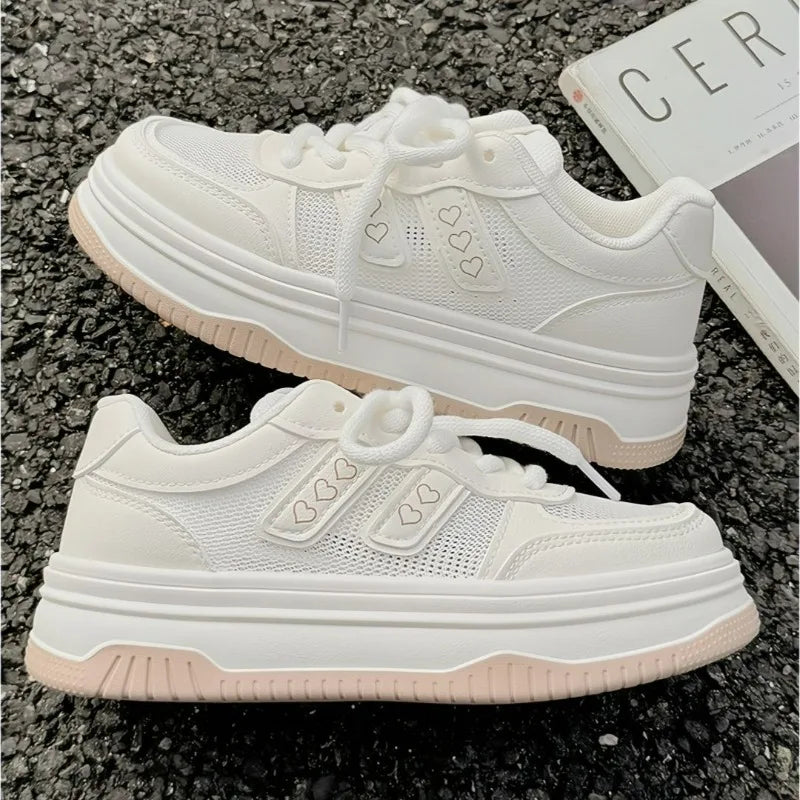 2025 New Summer Women's Fashion Sneakers Small White Casual Breathable Mesh Rubber Surface Vulcanized Shoes Zapatos De Mujer