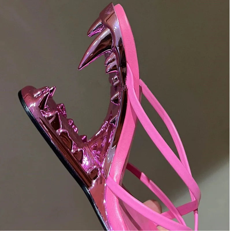 Spring Fashion Show, Teeth Shaped Heels, High Heels with Exposed Toes, Sloping Heels, Round Toe Fashion Women's Shoes