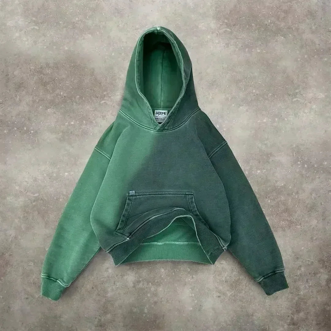American Fashion Hip Hop Letter Embroidered Zipper Hoodie Men Street Y2K New Casual Loose Fleece Padded Sweatshirt Unisex Hoodie
