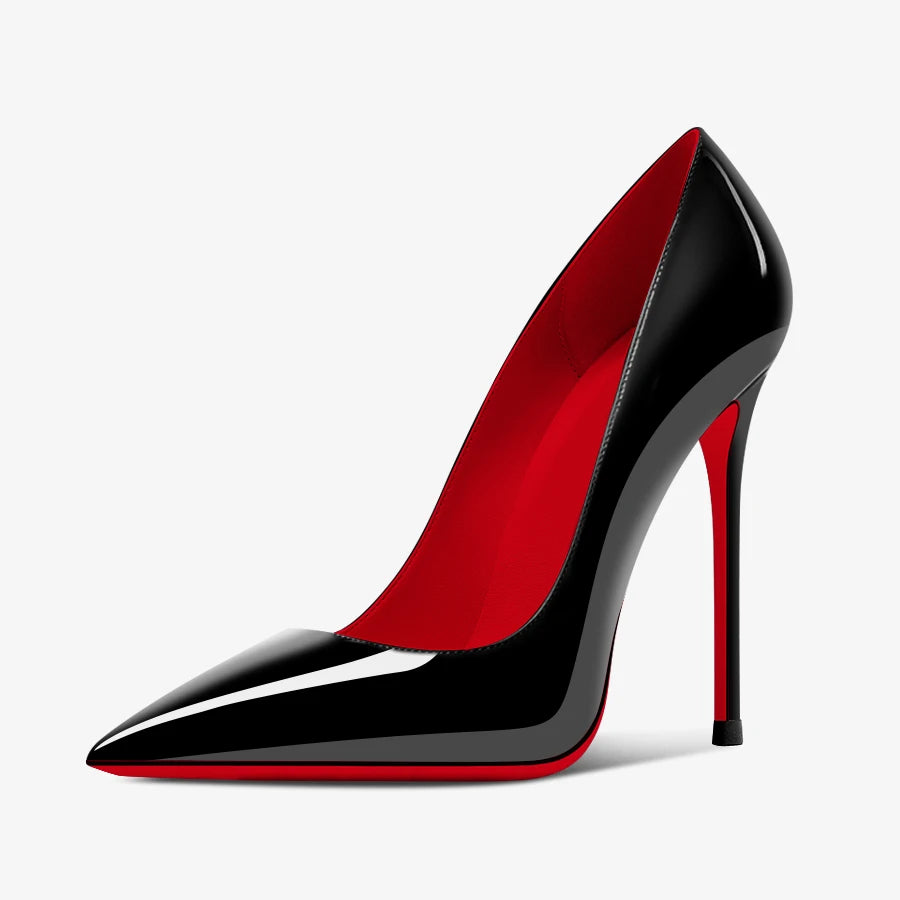 2024 New 12cm Super Shallow Mouth Black Red Sole High Heels Women's Thin Heels Sexy Pointy Large Size Single Shoes