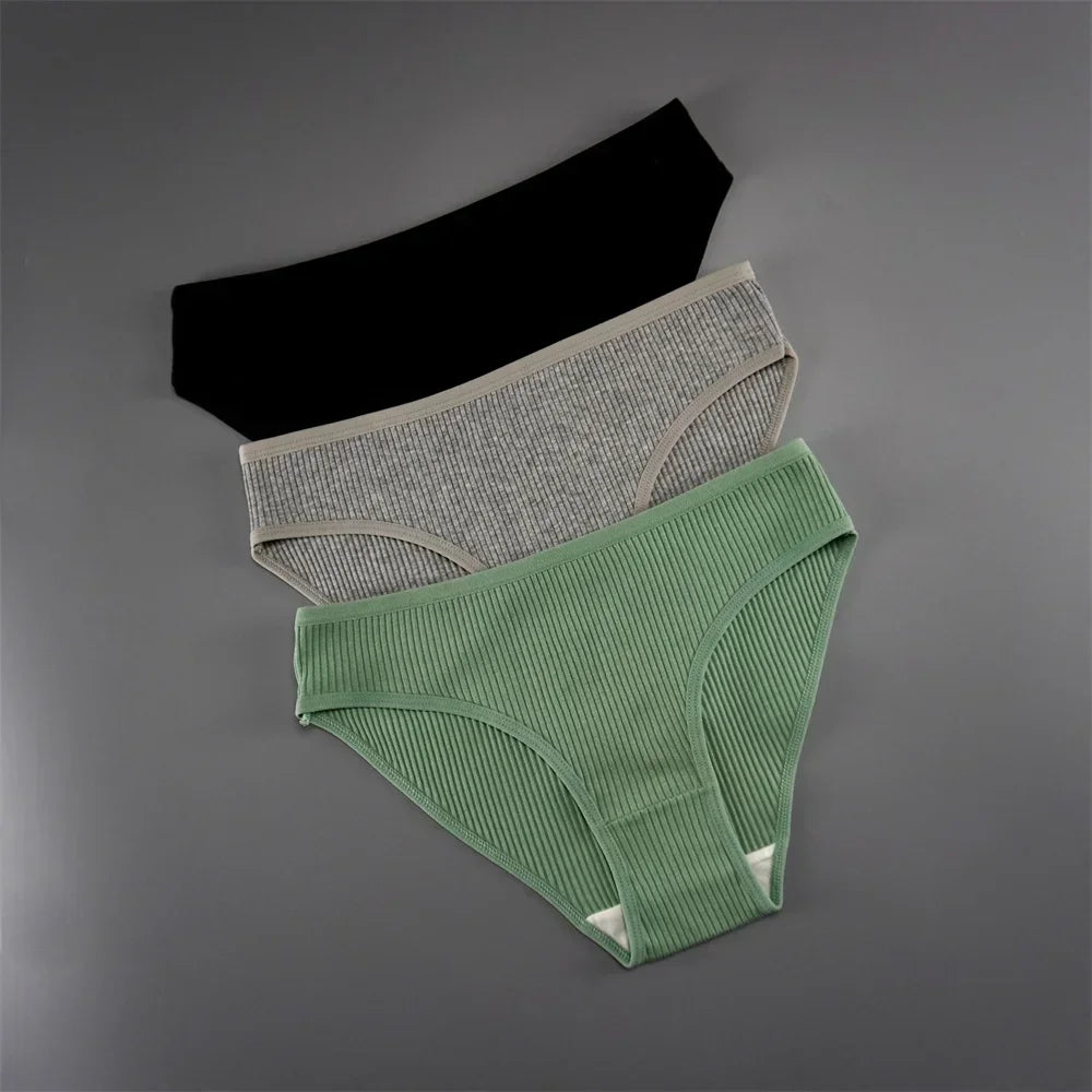 UNWE 3PCS/Pack Ribbed Cotton Seamless Panties for Women Briefs Pack Comfortable Ladies Underwear Sets