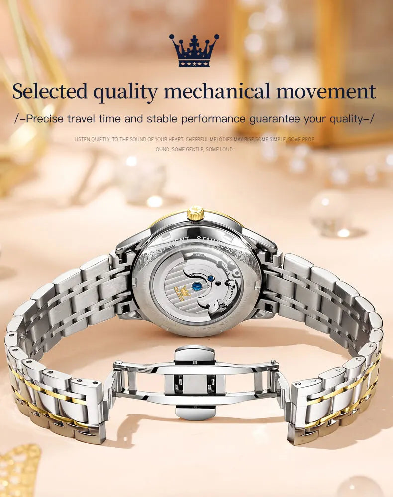 OLEVS 6608 Women Watch Original New Luxury Watch Stainless Steel Automatic Mechanical Diamond Scale Waterproof Watches For Women