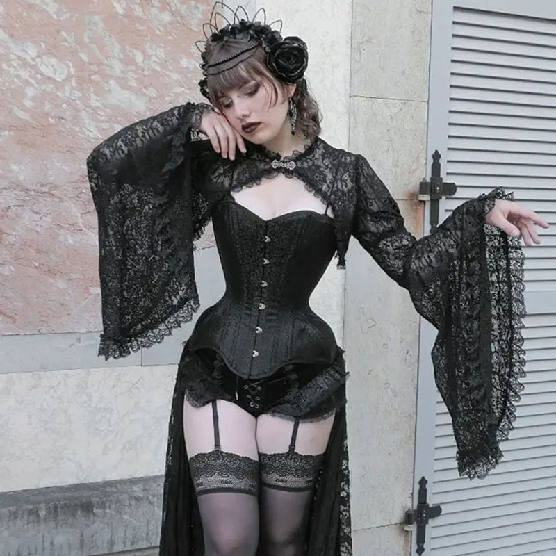 Women's Hollow out Crop Tops Gothic Lace Smock Tops False Collar Ladies Sleeves Cover Ups for Dating Party