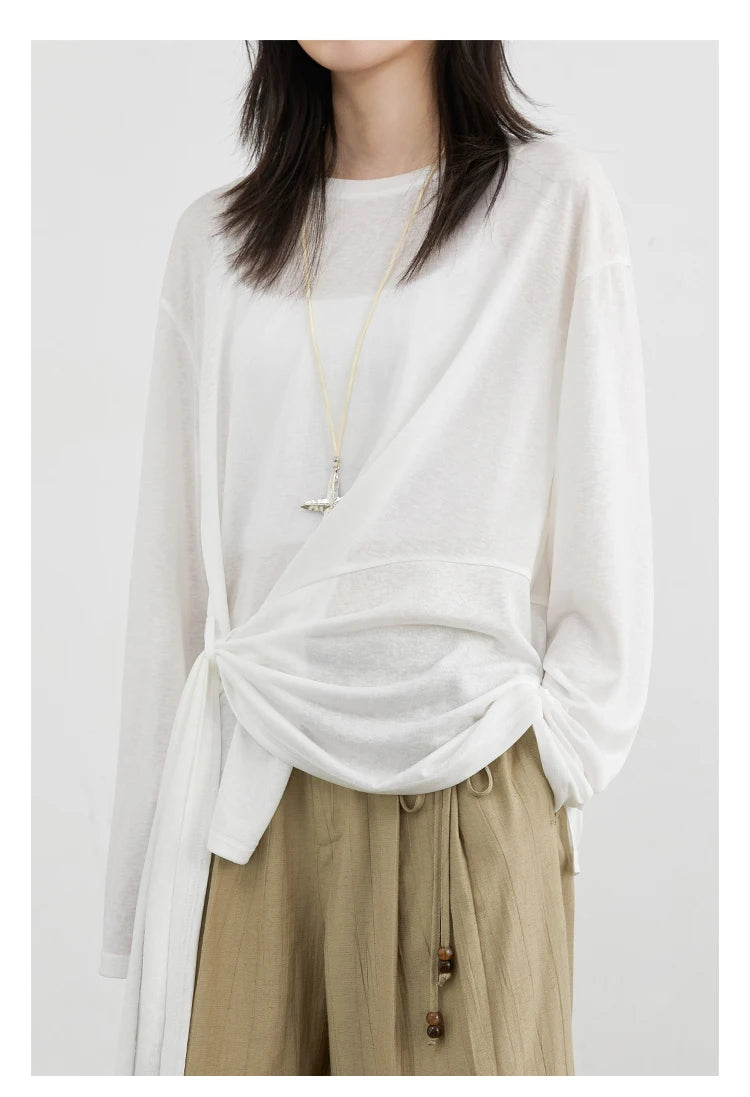CHIC VEN Fashion Women's Pullovers Tees O Neck New Loose Solid Long Sleeve Female T-shirt Thin Female Top Spring Autumn 2025