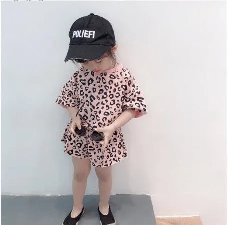 Fashion Baby Girls Sets Casual Summer Clothes Mother Kids Leopard Print Suit Cotton Short Sleeve T-shirt Pants Children's Set