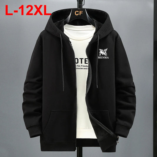 Men's Plus Size Hoodies Jacket Winter Fleece Warm Hooded Sweatshirt Big Size 12XL Coat Man Casual Loose Hoodie 10XL 9XL