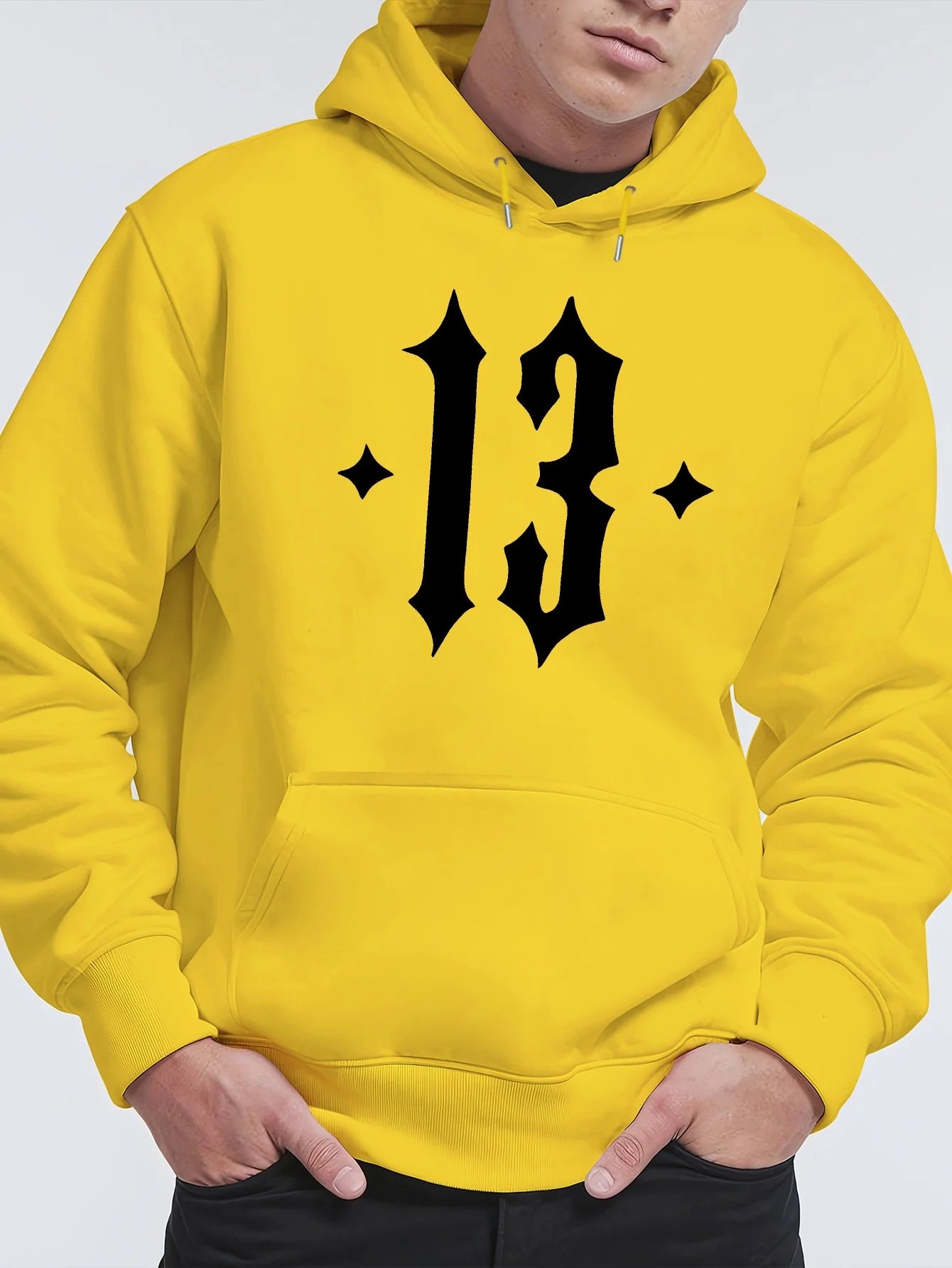 Men'S Hooded Sweatshirt with Number 13 Print - Casual, Comfortable Pullover for Fall and Winter, Long Sleeve Casual Style Top