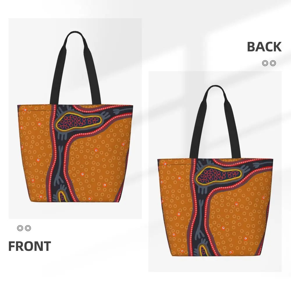 African Ankara Prints Grocery Shopping Tote Bags Women Geometric Ethnic Art Canvas Shoulder Shopper Bags Big Capacity Handbag