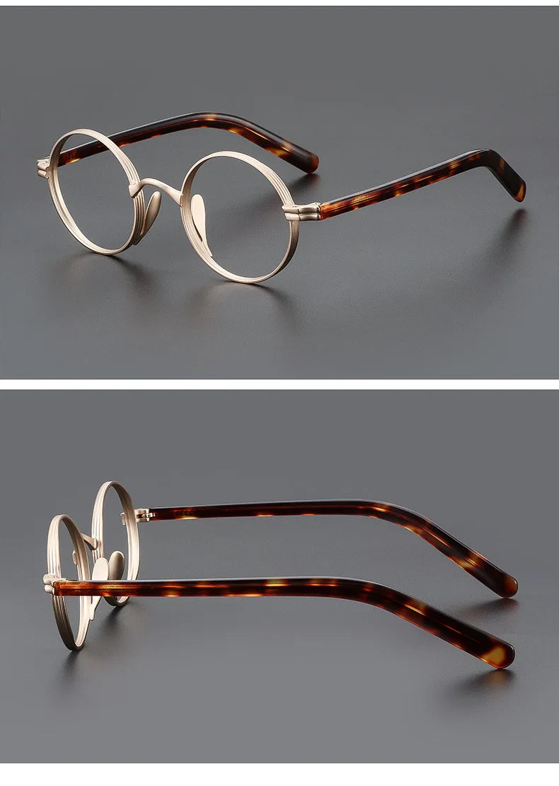 Vintage Wide Edge Alloy Glasses Frame for Men and Women High Quality Optical Acetate Leg Small Round Eyeglasses BAZAARHUBO