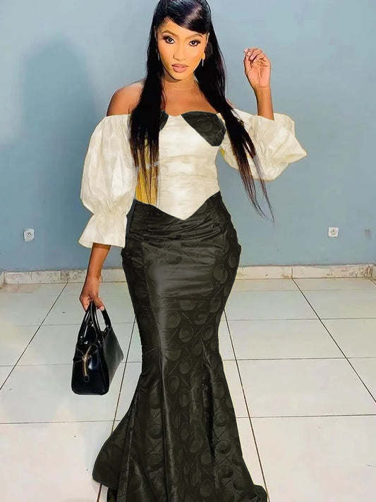 Plus Size Bazin Riche Boubou | Luxury African Wedding Guest Dresses 2025 | Elegant Long Sleeve Kaftan Dashiki Gown for Women