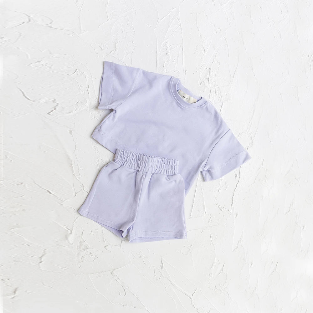 Summer Baby Casual Clothes Set Kids Soft Solid Color Casual Short Sleeve T Shirt + Shorts Kids Girls Boys Outfits Girl Clothes