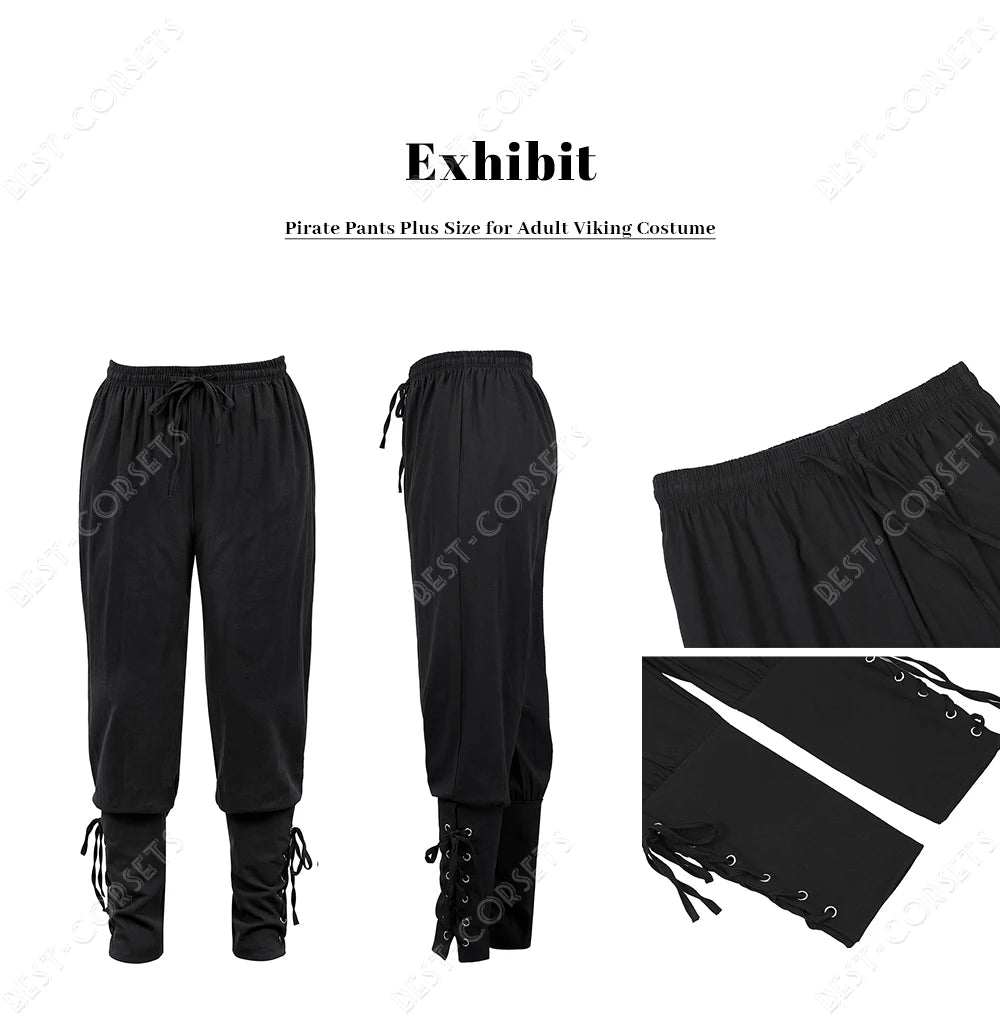 Medieval Pants for Men Costume Cosplay Renaissance Bandage Pants Gothic Trousers Plus Size Pirate Pants Brown Black