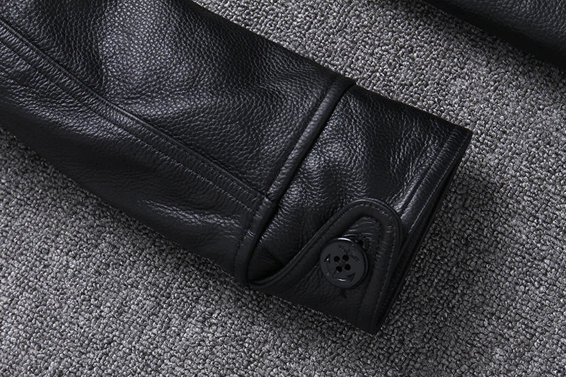 Long Jacket Men Genuine Leather Wind Coat Classic Black Plus Size Cowhide Jacket Casual Leather Cloth кожаная куртка мужская