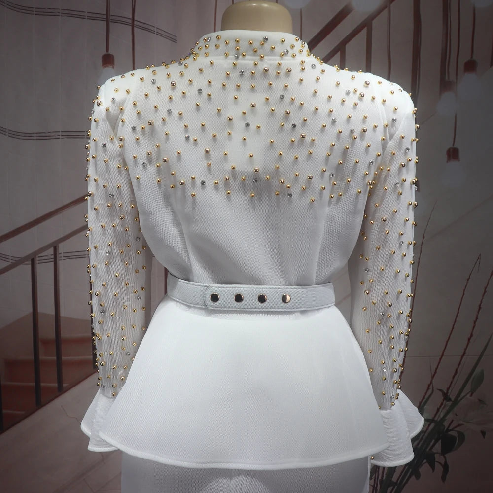 Fashion Suit African Dresses for Woman Rhinestone Turkey Dresses for Women Luxury High Quality Mesh Fabric African Beaded Dress