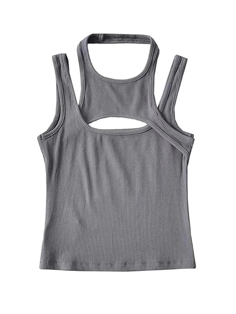 Asymmetrical Crop Top y2k E-girl Hollow Out Knitted Corset Top Sleeveless O Neck Mini Vest Basic Casual Sporty  Summer