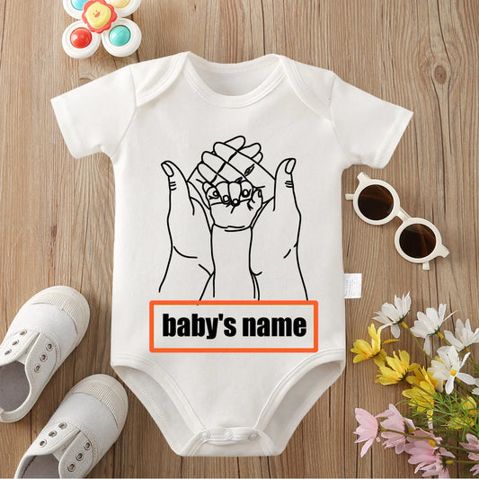 Custom Text (Baby's Name) Jumpsuit We Are Family Cotton Onesie 0-12 Months Triangle Romper Design DIY Newborn Clothes
