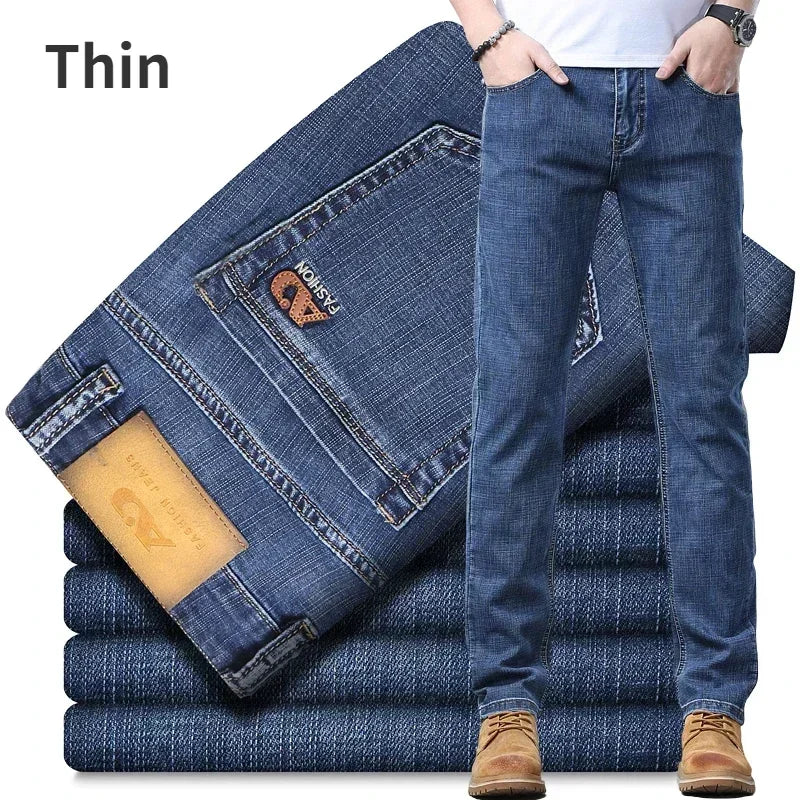 2026 Thin or Thick Material Slim Fit Men's Luxury Classic Style Men Jeans Business Stretch Denim Male Trousers Clothing