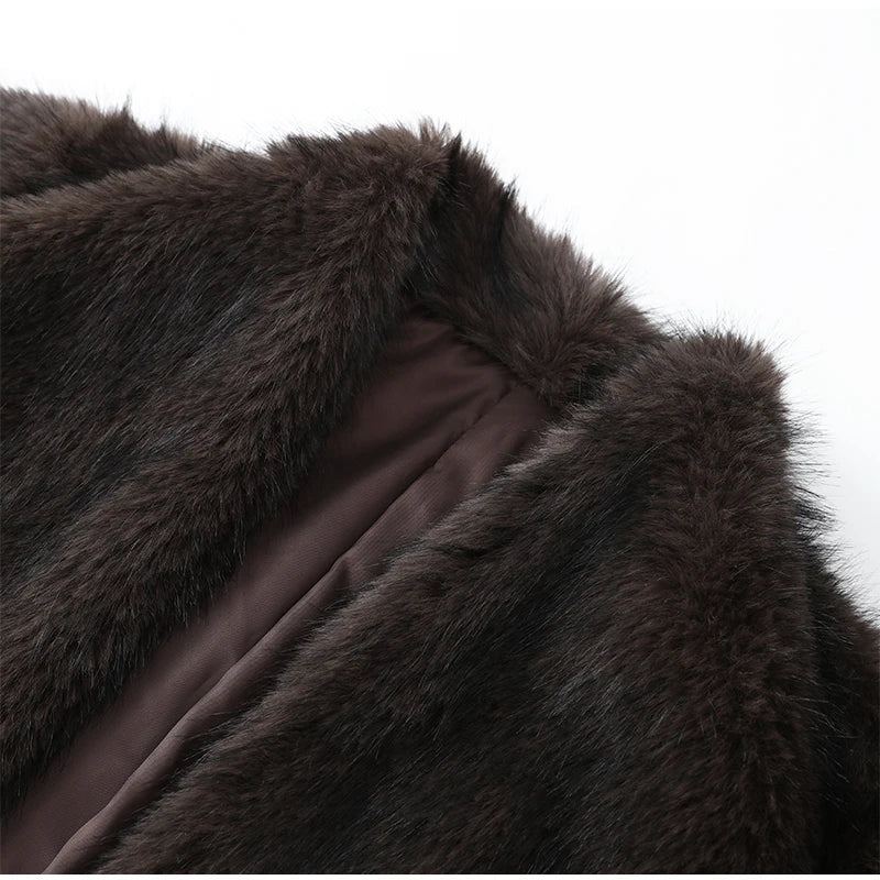 Women Thick Faux Fur Coat Lapel Hidden Button Loose  elegant lady Outerwear 2025 Fashion Female Street Commute Overcoat New