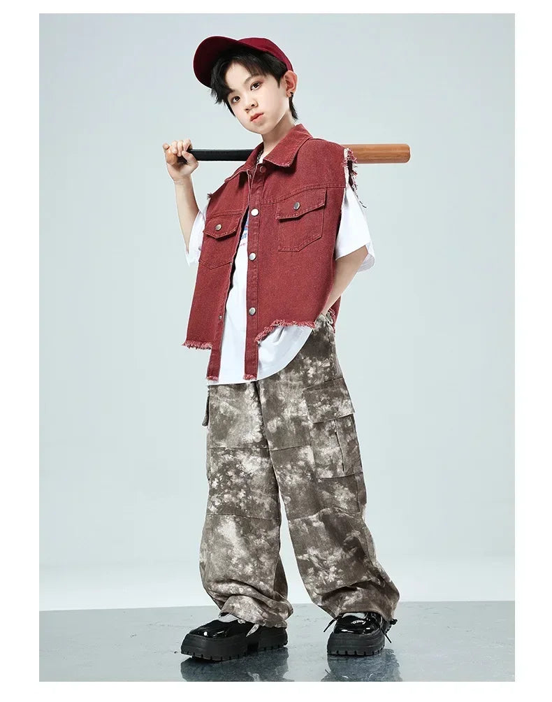 Children Hip Hop Jazz Fashion Show BoyGirl Loose Vest Baggy Pan t T-shirt Suits Sets Dance Performance Clothes Kids Tracksuits