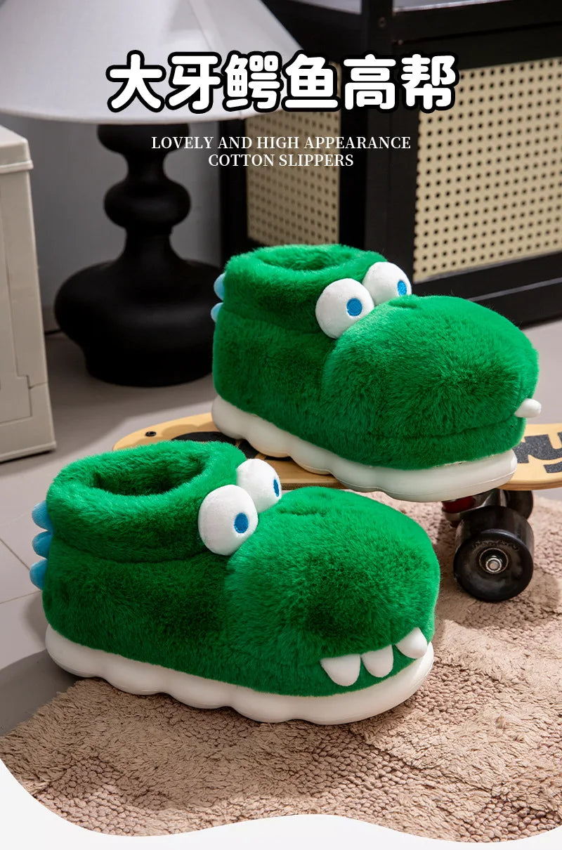 Unisex Men's Cartoon Animal Furry Bedroom Boot Shoes Warm Novelty Outdoor Slipper with Grippers New Adults Fun Alligator Slipper