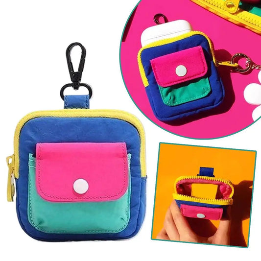 Dopamine Color Mini Wallet Keychain Coin Purse Mini Zipper Earphone Bag Cute Backpack Accessory Pendant Gift for Women