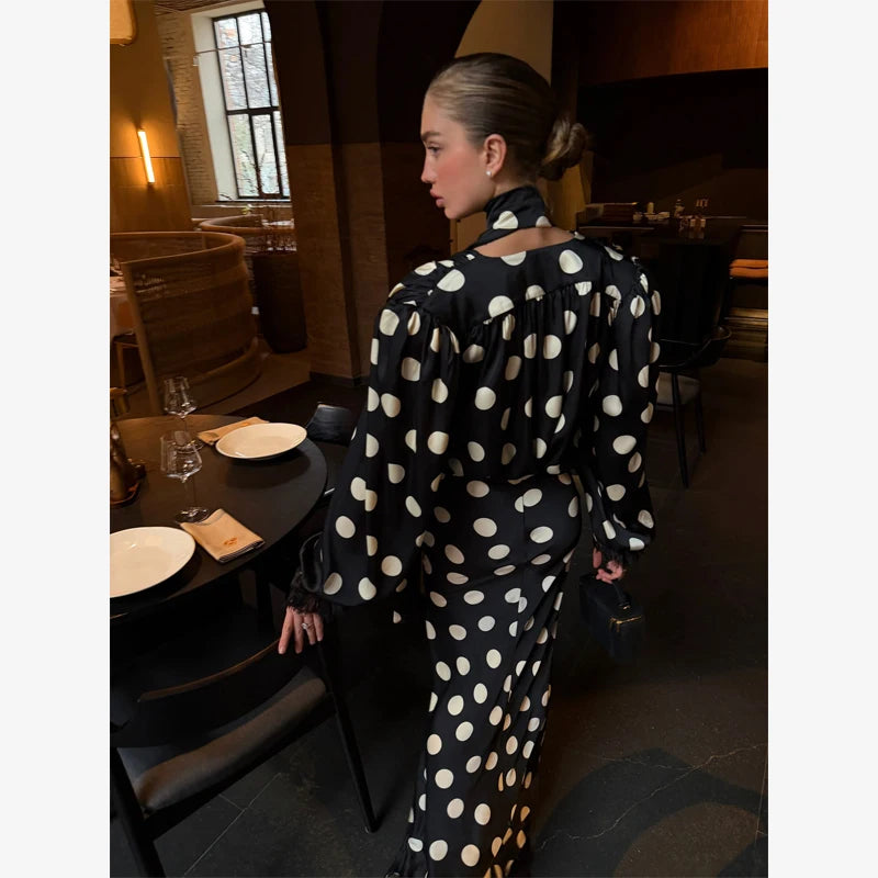 Polka Dot Polka Dot Skirt 2 Piece Set Women Elegant Scarf  Long Sleeve Shirts Suit Spring Lady Fashion Commucate Outwear 2026