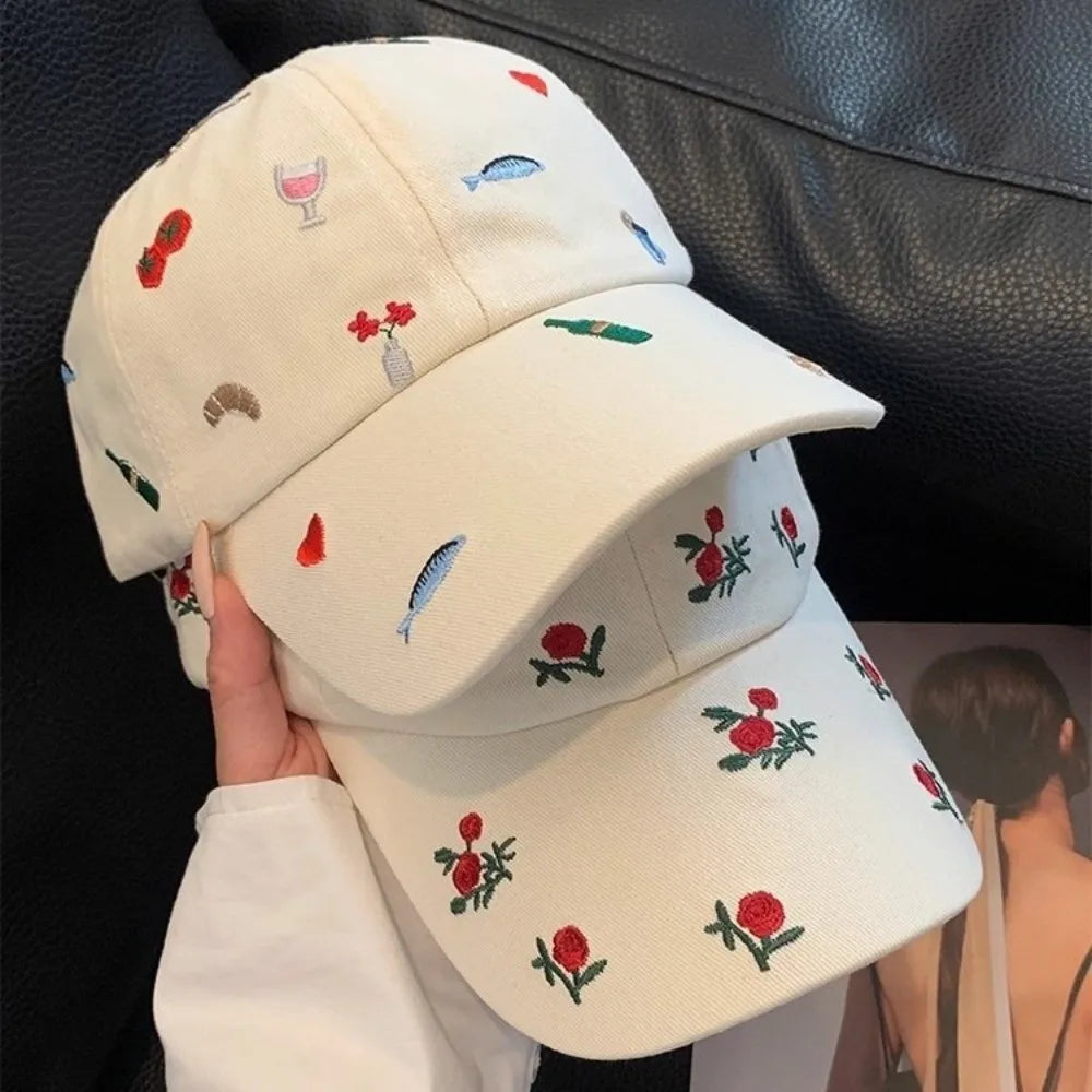 Retro Sweet Style Embroidered Baseball Cap Sunshade Breathable Sun Protection Cap Sunade Dubill Hat Women BAZAARHUBO