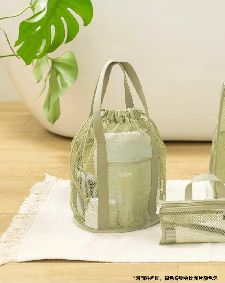 Travel Large Capacity Mesh Nylon Cosmetic Bag Organizer Foldable Casual Mesh Drawstring Bags Rope Bundle Pocket Swim Washing Bag