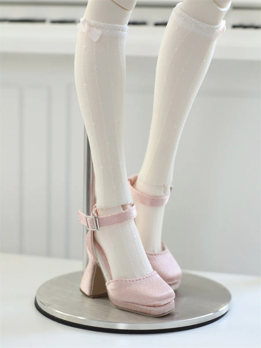 BJD Doll Shoes Toys GL/DFH 1/4 Girls High Heels Square Toe Pink White Black Soft Silk Elegant Glossy Leather Doll Accessories